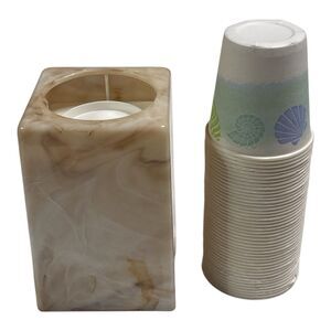 Vintage Dixie Cup Dispenser Faux Marble Bathroom Pop Up Plastic With 44 Cups